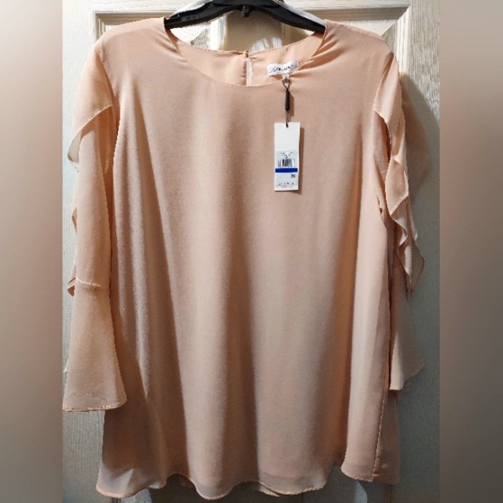 Calvin Klein Blouse Top w/ Ruffle Sleeves in a Blush Pink color